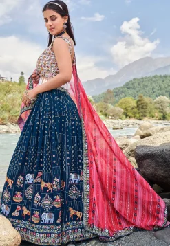 Embroidered Georgette Lehenga in Blue