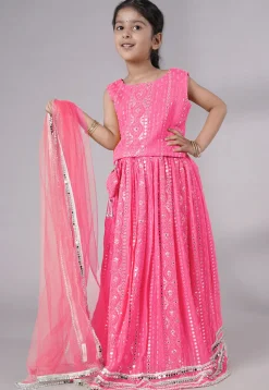 Embroidered Georgette Lehenga in Pink