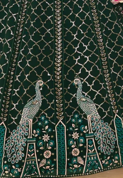 Embroidered Georgette Lehenga in Green