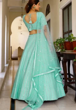 Embroidered Georgette Lehenga in Pastel Green