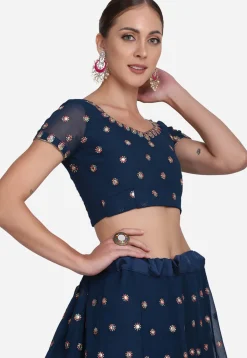 Embroidered Georgette Lehenga in Teal Blue