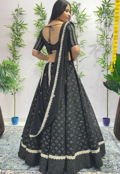 Embroidered Georgette Lehenga in Black