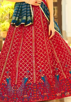 Embroidered Georgette Lehenga in Red
