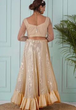 Embroidered Georgette Lehenga in Beige