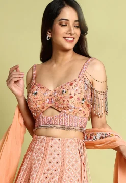 Embroidered Georgette Lehenga in Peach