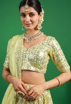 Embroidered Georgette Lehenga in Pastel Yellow