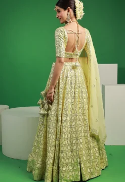 Embroidered Georgette Lehenga in Pastel Yellow