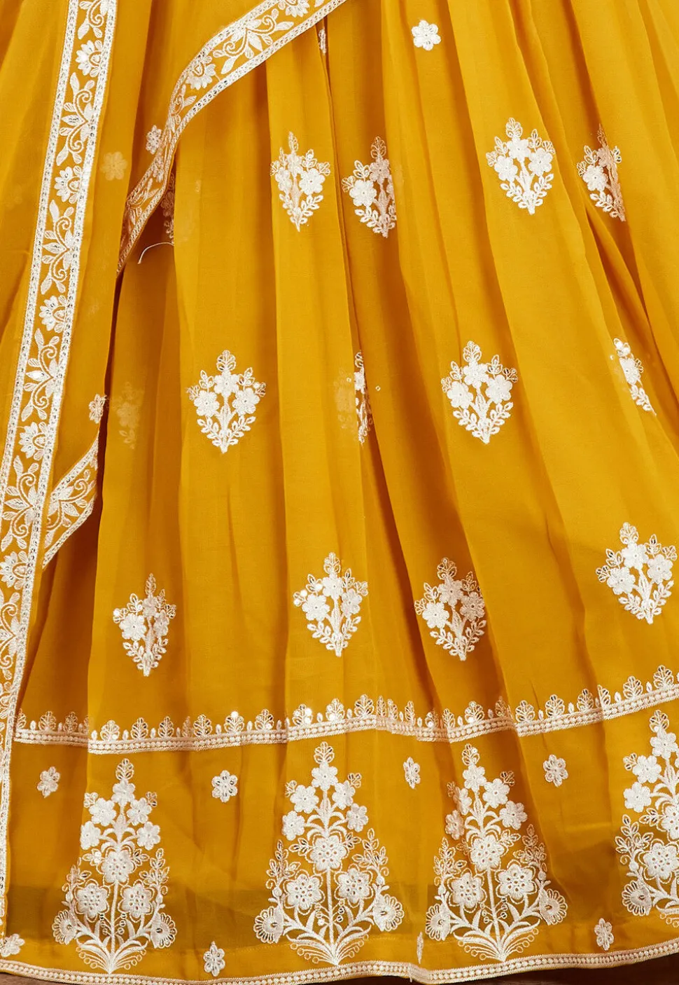 Embroidered Georgette Lehenga in Mustard