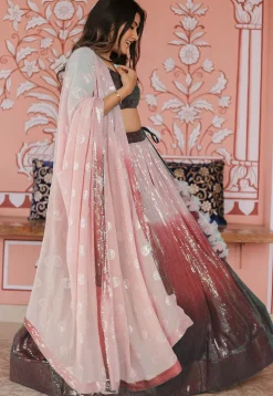 Embroidered Georgette Lehenga in Shaded Pink and Brown