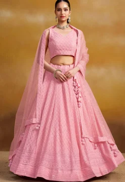 Embroidered Georgette Lehenga in Pink