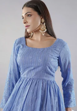 Embroidered Georgette Lehenga in Indigo Blue