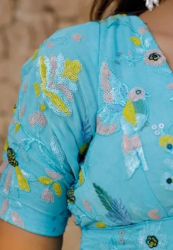 Embroidered Georgette Lehenga in Sky Blue