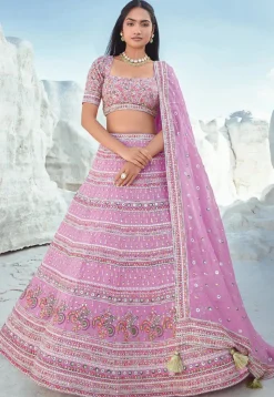 Embroidered Georgette Lehenga in Pink