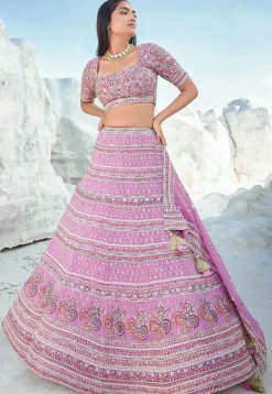 Embroidered Georgette Lehenga in Pink