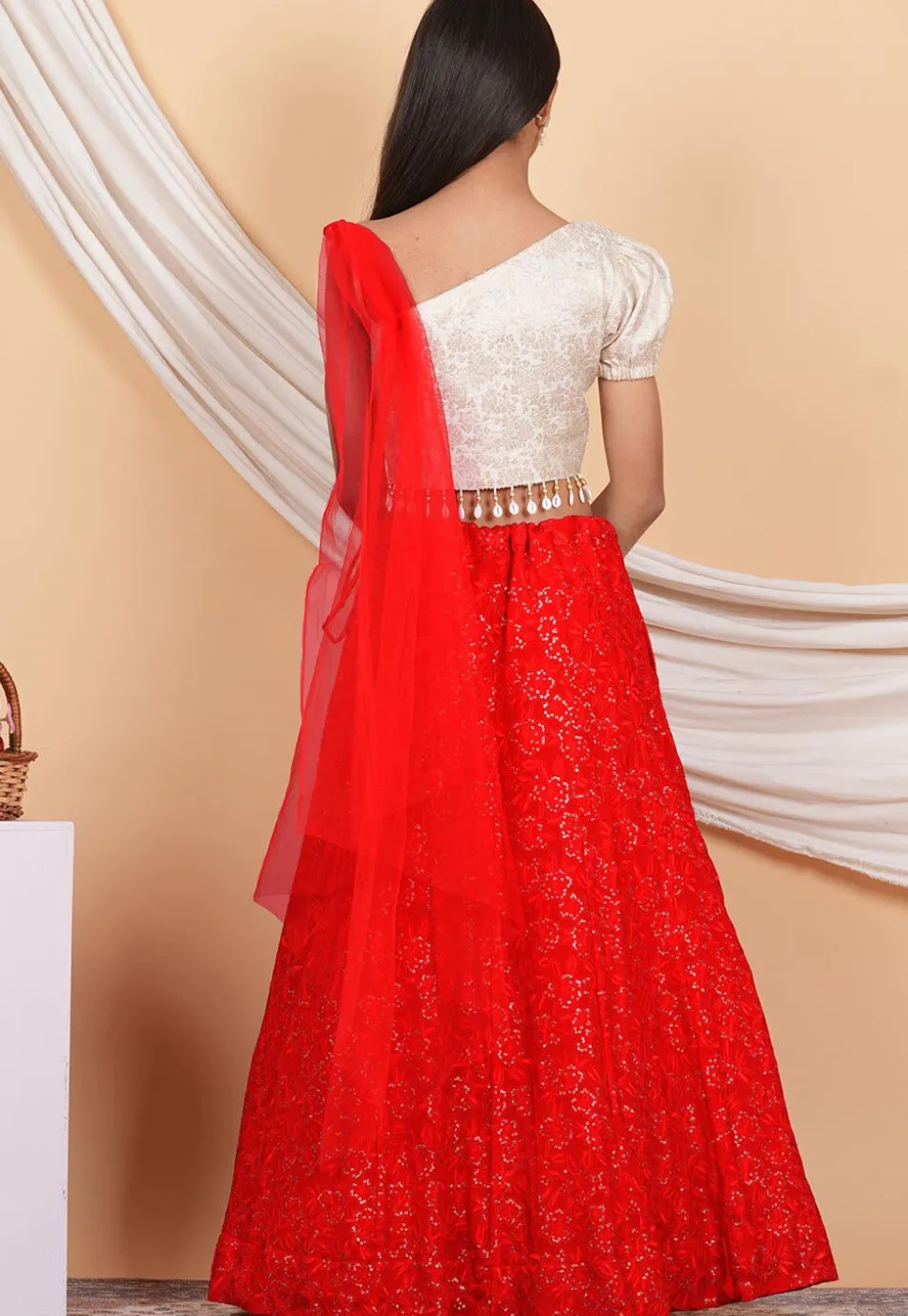 Embroidered Georgette Lehenga in Red