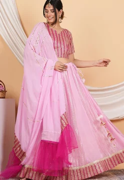 Embroidered Georgette Lehenga in Baby Pink
