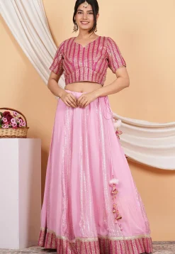 Embroidered Georgette Lehenga in Baby Pink
