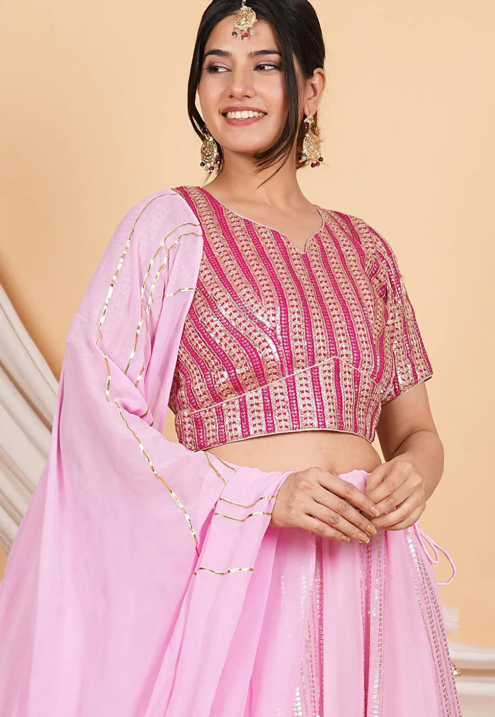 Embroidered Georgette Lehenga in Baby Pink