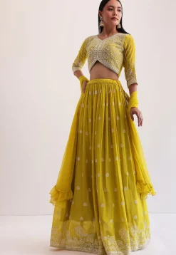 Embroidered Georgette Lehenga in Yellow