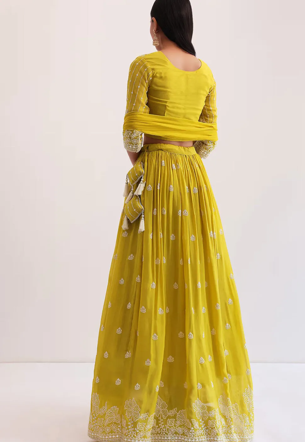 Embroidered Georgette Lehenga in Yellow