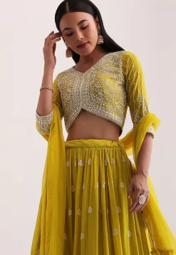 Embroidered Georgette Lehenga in Yellow