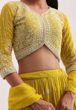 Embroidered Georgette Lehenga in Yellow