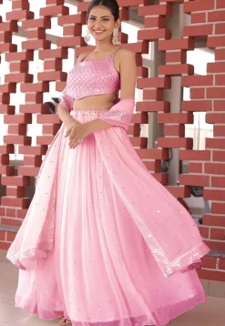 Embroidered Georgette Lehenga in Pastel Pink