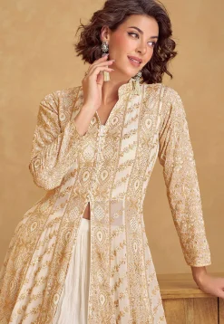 Embroidered Georgette Lehenga in Off White