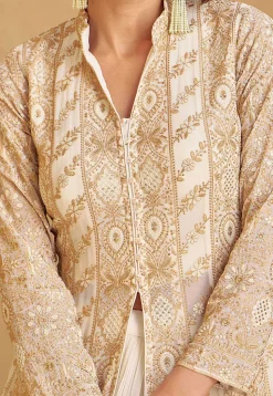 Embroidered Georgette Lehenga in Off White