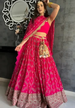 Embroidered Georgette Lehenga in Pink
