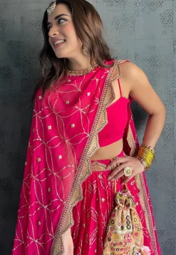 Embroidered Georgette Lehenga in Pink