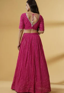 Embroidered Georgette Lehenga in Pink