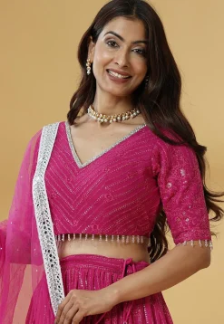 Embroidered Georgette Lehenga in Pink