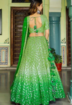 Embroidered Georgette Lehenga in Shaded Green