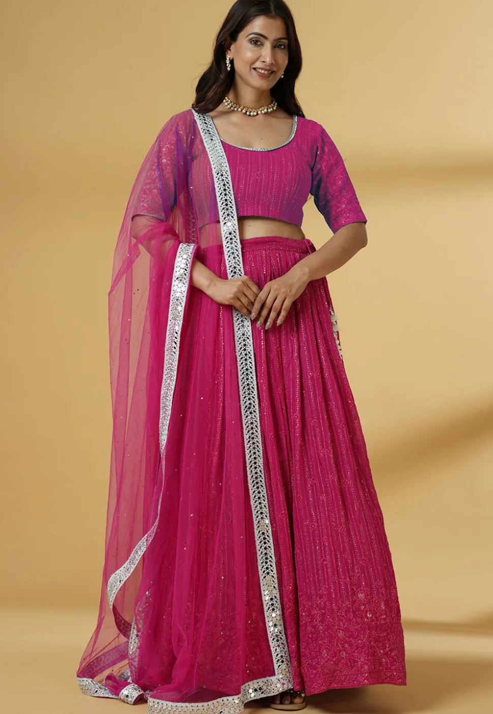 Embroidered Georgette Lehenga in Pink