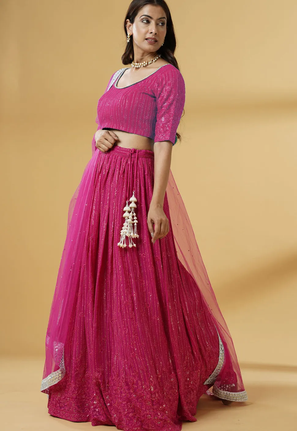 Embroidered Georgette Lehenga in Pink