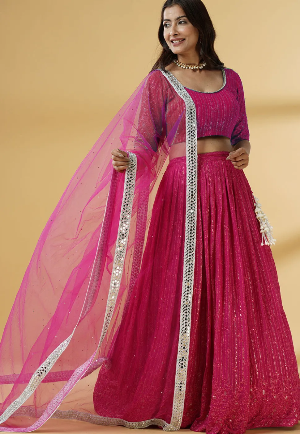 Embroidered Georgette Lehenga in Pink
