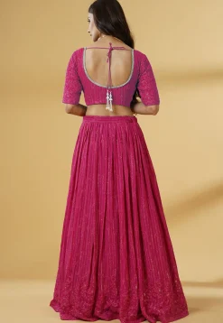 Embroidered Georgette Lehenga in Pink