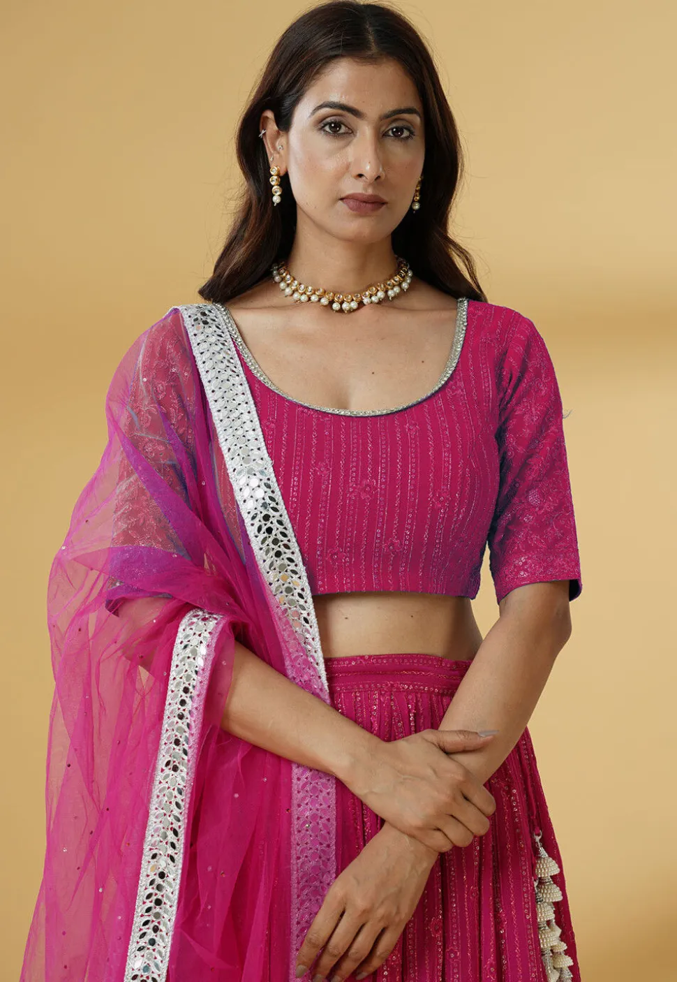 Embroidered Georgette Lehenga in Pink