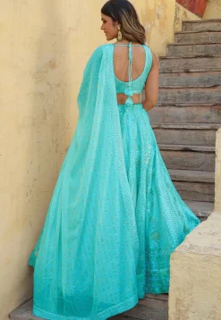 Embroidered Georgette Lehenga in Turquoise