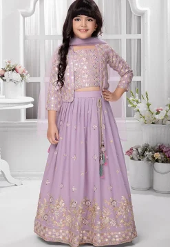 Embroidered Georgette Lehenga in Light Purple