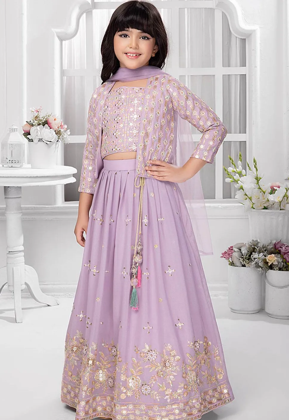 Embroidered Georgette Lehenga in Light Purple