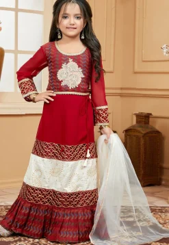 Embroidered Georgette Lehenga in Maroon