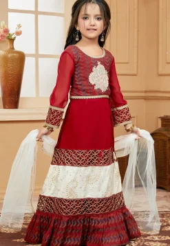 Embroidered Georgette Lehenga in Maroon