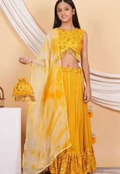 Embroidered Georgette Lehenga in Mustard