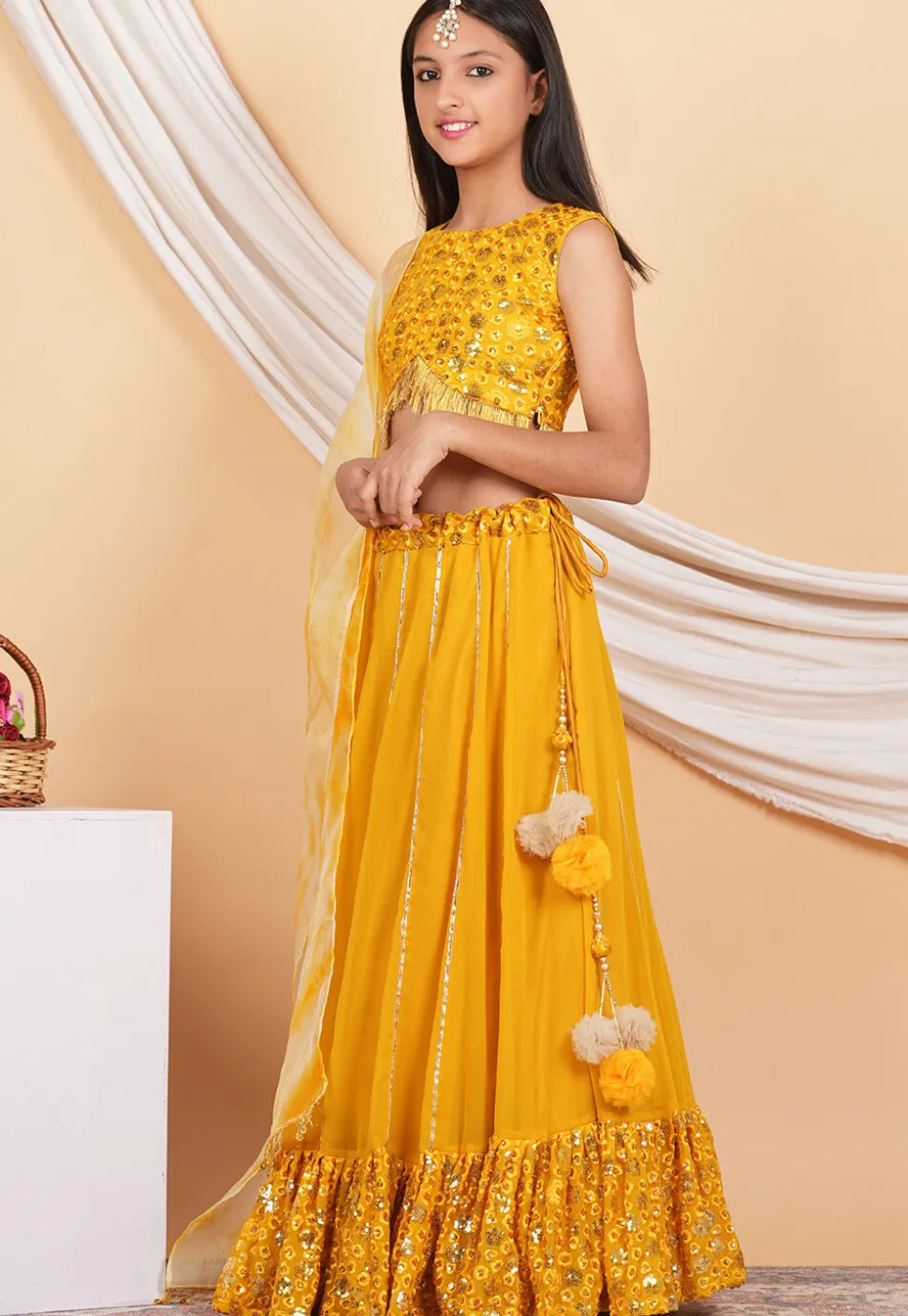 Embroidered Georgette Lehenga in Mustard