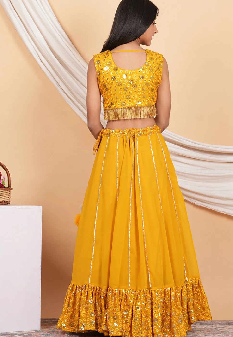 Embroidered Georgette Lehenga in Mustard