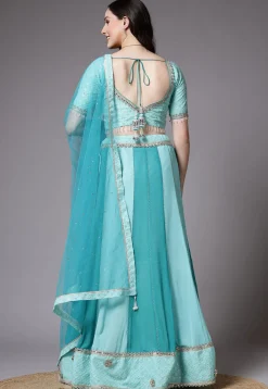 Embroidered Georgette Lehenga in Sky Blue