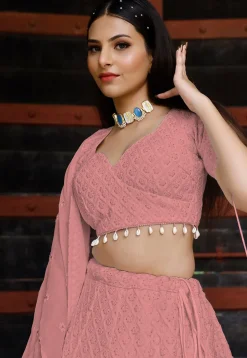 Embroidered Georgette Lehenga in Peach
