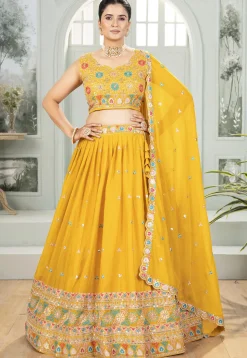 Embroidered Georgette Lehenga in Mustard